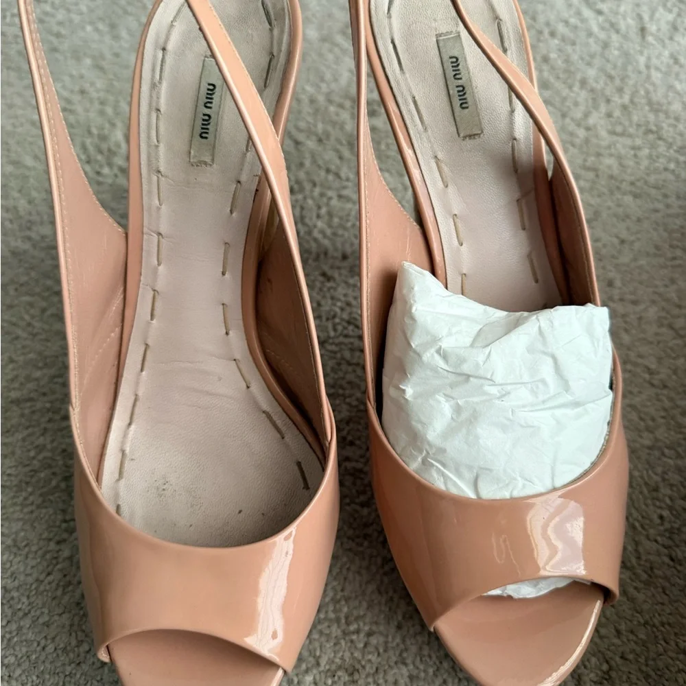 Miu Miu Nude Beige/Pink Peep Toe Platform Slingbacks